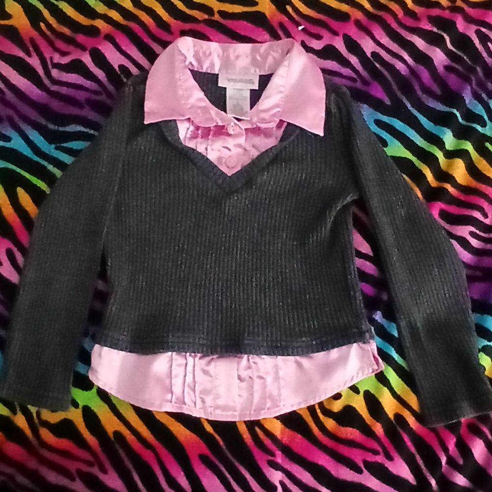 Youngland Pink and Gray Button Down Shirt